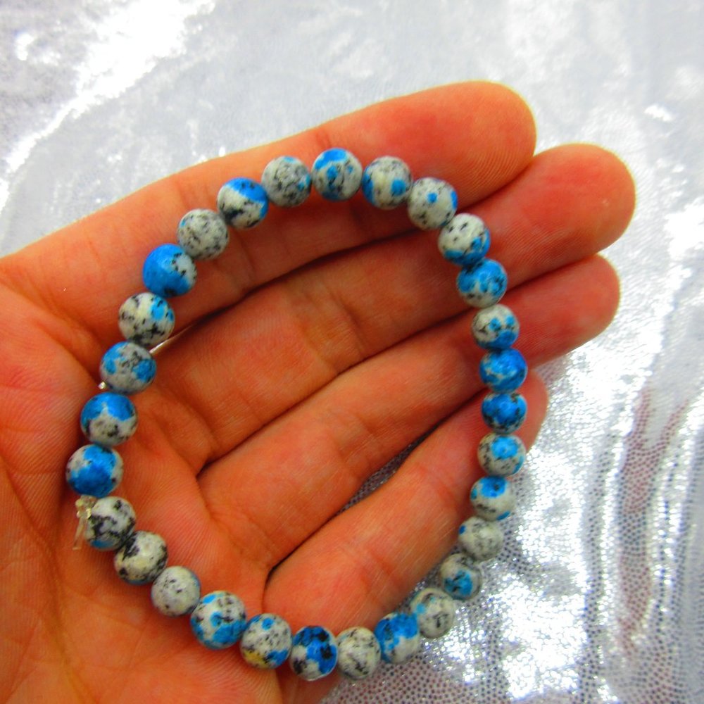 K2 Azurite In Granite 6mm Round 7" Stretchy Gemstone Bracelet